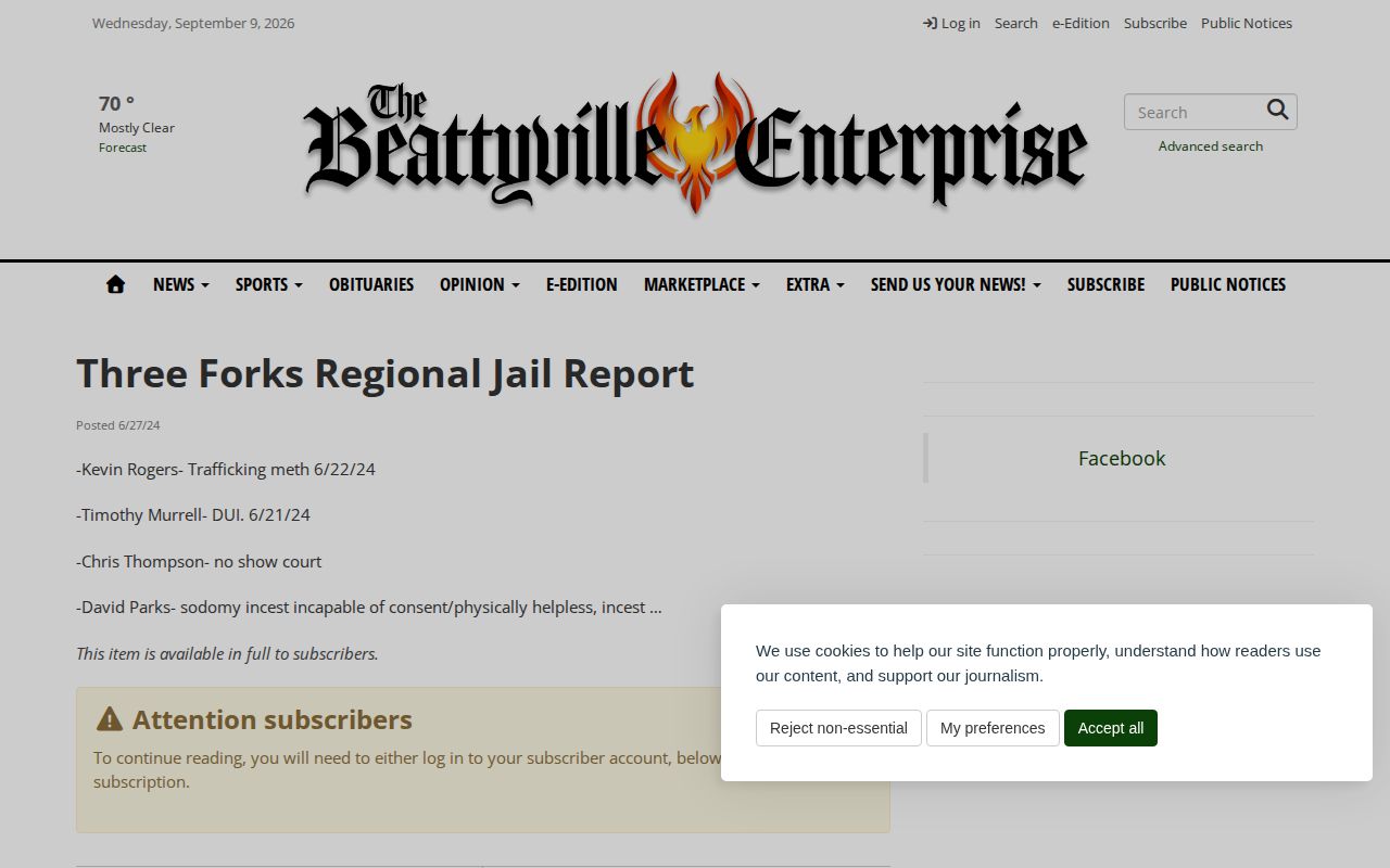Owsley County arrest report context in a multi-day Three Forks regional blotter