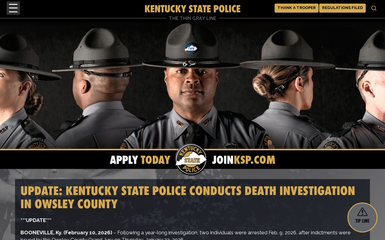 Official event-driven Owsley County arrest report from Kentucky State Police